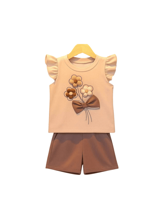 Baby & Kids Girls Off White T-shirt & Shorts Pant Set - Childrengoods