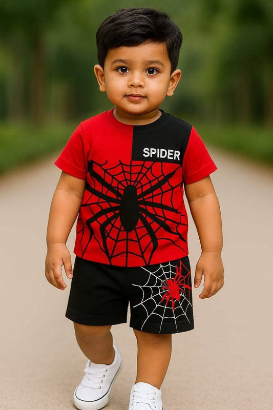 Baby & Kids Spiderman Printed T-shirt & Shorts Pant Set - Childrengoods