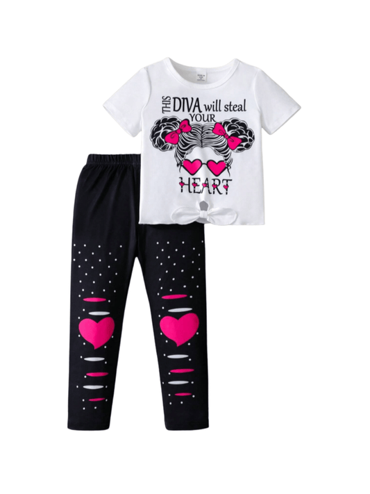 Baby & Kids 2pcs Printed T-shirt & Long Pant Set (3mths - 8yrs) - Childrengoods